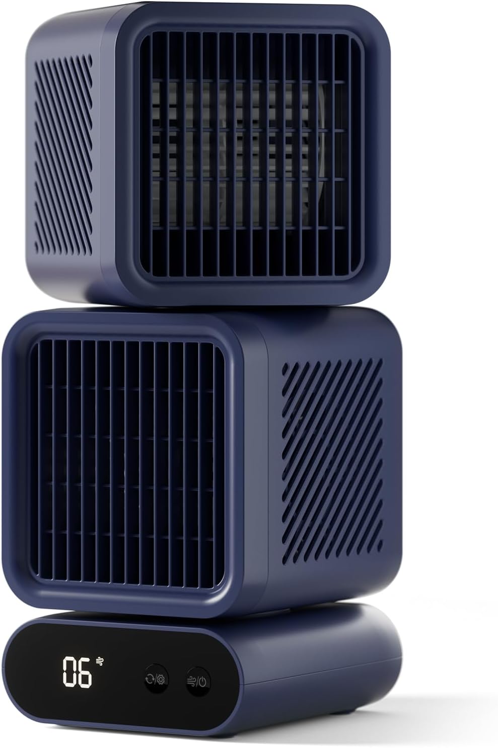 充電式卓上扇風機 自動首振り 6段階風量 二層ファン LED表示画面 提手付き Type-C充電 アイオライトブルー