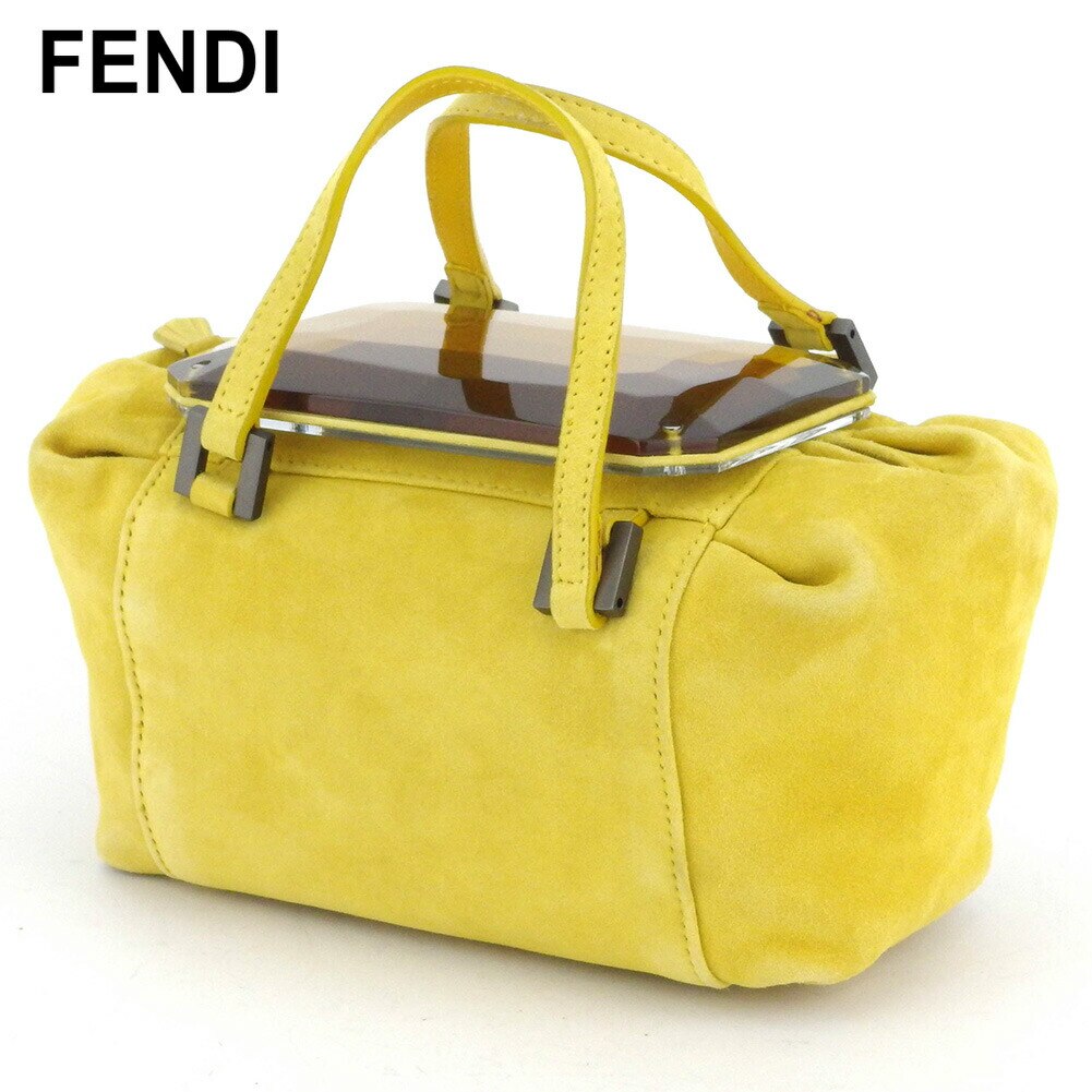 ハンドバッグ ミニバッグ ミラー付き レディース ボックス型 イエロー シルバー 中古