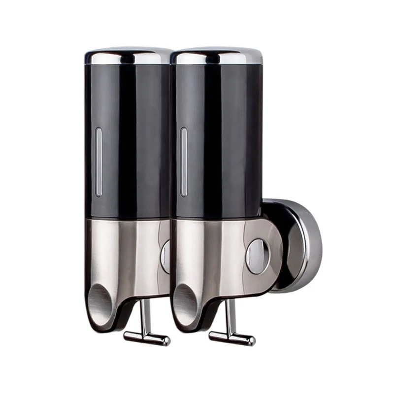 石鹸シャンプー用液体ディスペンサー シングル ダブル トリプルウォールマウント 手動シャワーシャンプー 液体容器 500ml Black Double