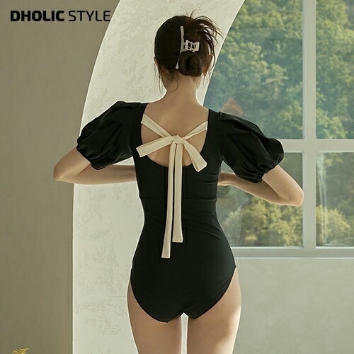 配色バックリボンパフスリーブ水着・p394801