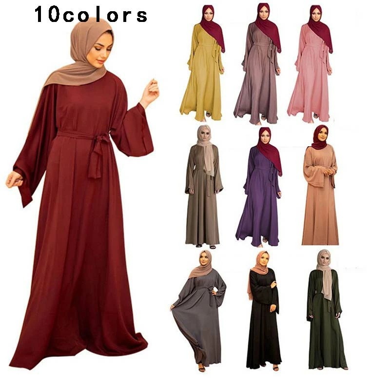 新品 エスニック アラビアローブ ラウンド ネック 長袖 イスラム教徒 婦人服 保守的 ゆったり トルコドバイ 無地 女性 ロングドレス ドレス ワンピース 10色