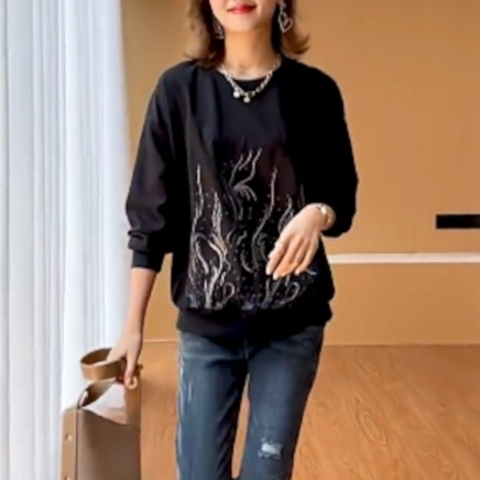 大人カジュアル長袖トレーナー トップス プルオーバー トレーナー スウェット ロング ロング丈 長袖