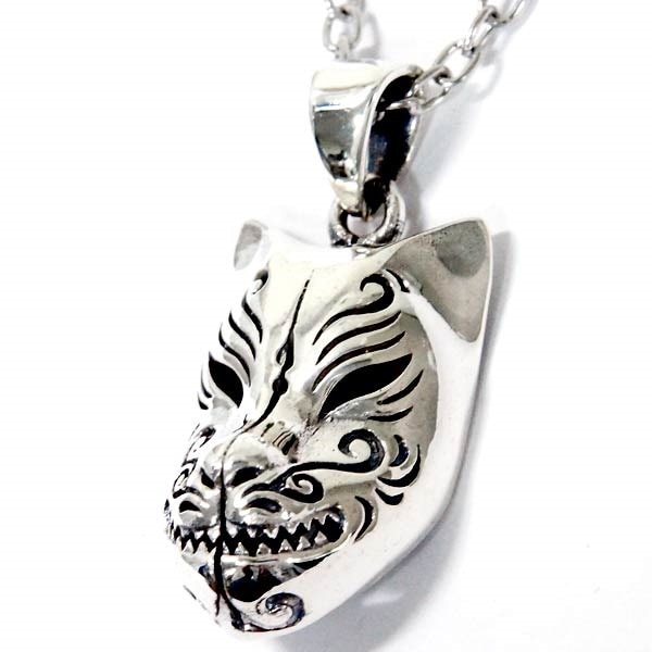 シルバー925 ペンダント ネックレス 和柄 和風 和柄 天狐 キツネ お面 ツタ メンズ