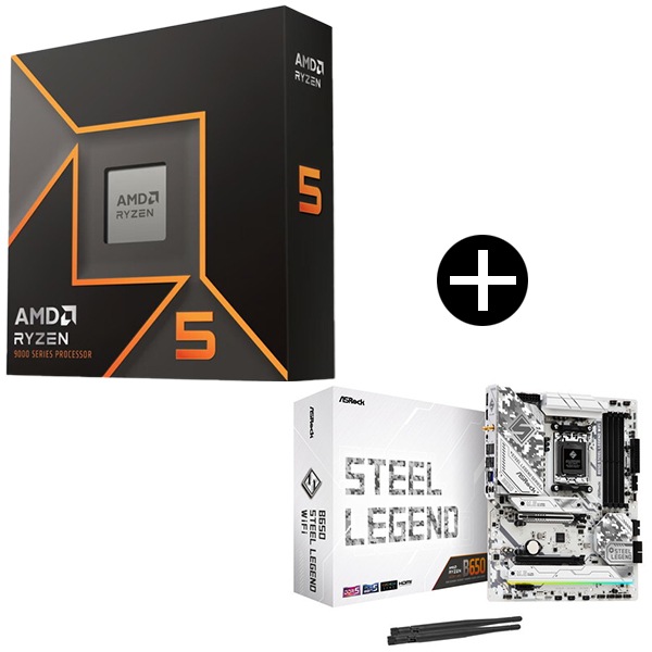 Ryzen 5 9600X W/O Cooler WOF (6C/12T 3.9GHz 65W) CPU + ASRock B650 Steel Legend WiFi マザーボード セット
