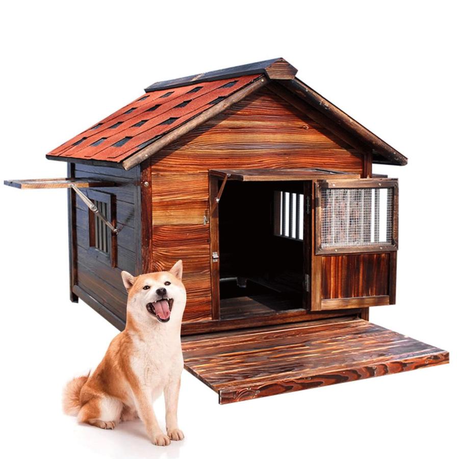 犬小屋 屋外用 大型犬 木製 犬舎 中型犬 超大型犬 屋根 ドア付き 大型屋外犬小屋 犬用ハウス 通気性 暖かい 全天候型 日焼け対策 防風 雨除け 耐炭酸化と