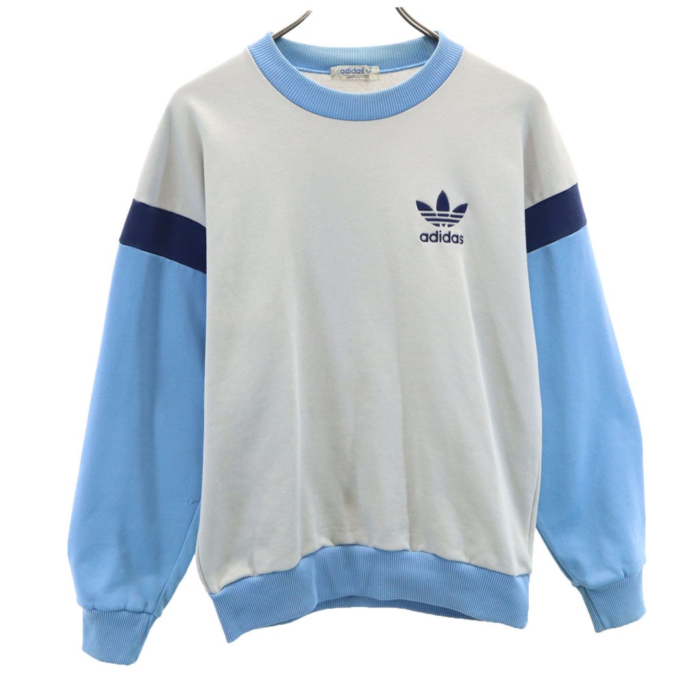 70s 80s デサント製 トレフォイルロゴ 刺繍 ヴィンテージ 長袖 ジャージ トレーナー M グレー×ブルー メンズ