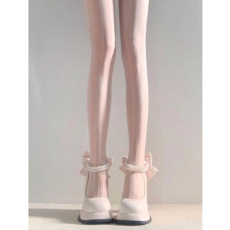 バックリボン パールチェーン ロイヤルシスター 太ヒール ハイヒール レディース 24 ラウンドトゥ 小さめ 革靴