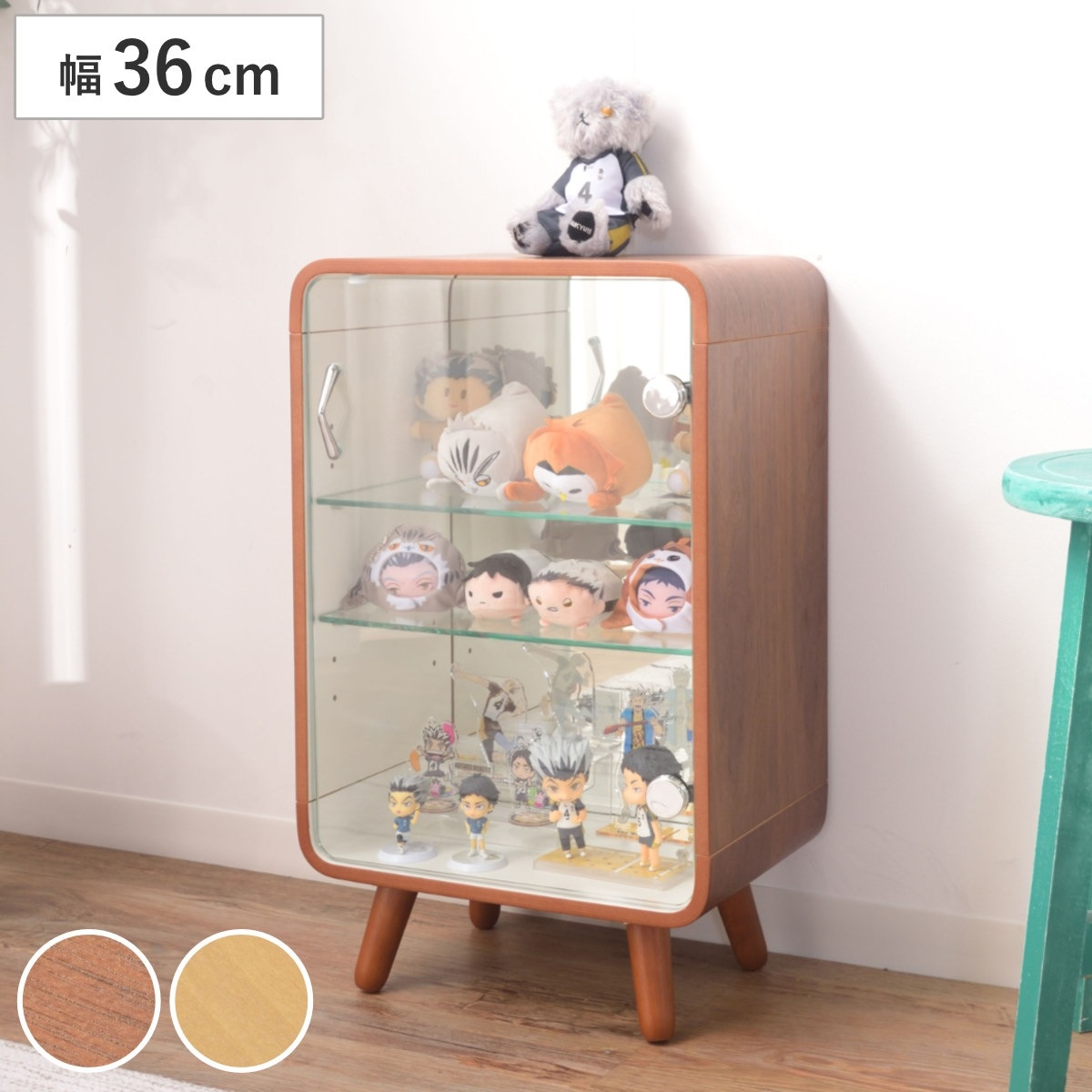 ガラスケース 幅36cm 3段 ガラス扉 背面ミラー 推し活 グッズ収納 コレクションケース 棚 ラック オタ活 収納 収集 コレクション ディスプレーラック 飾り棚 可動棚