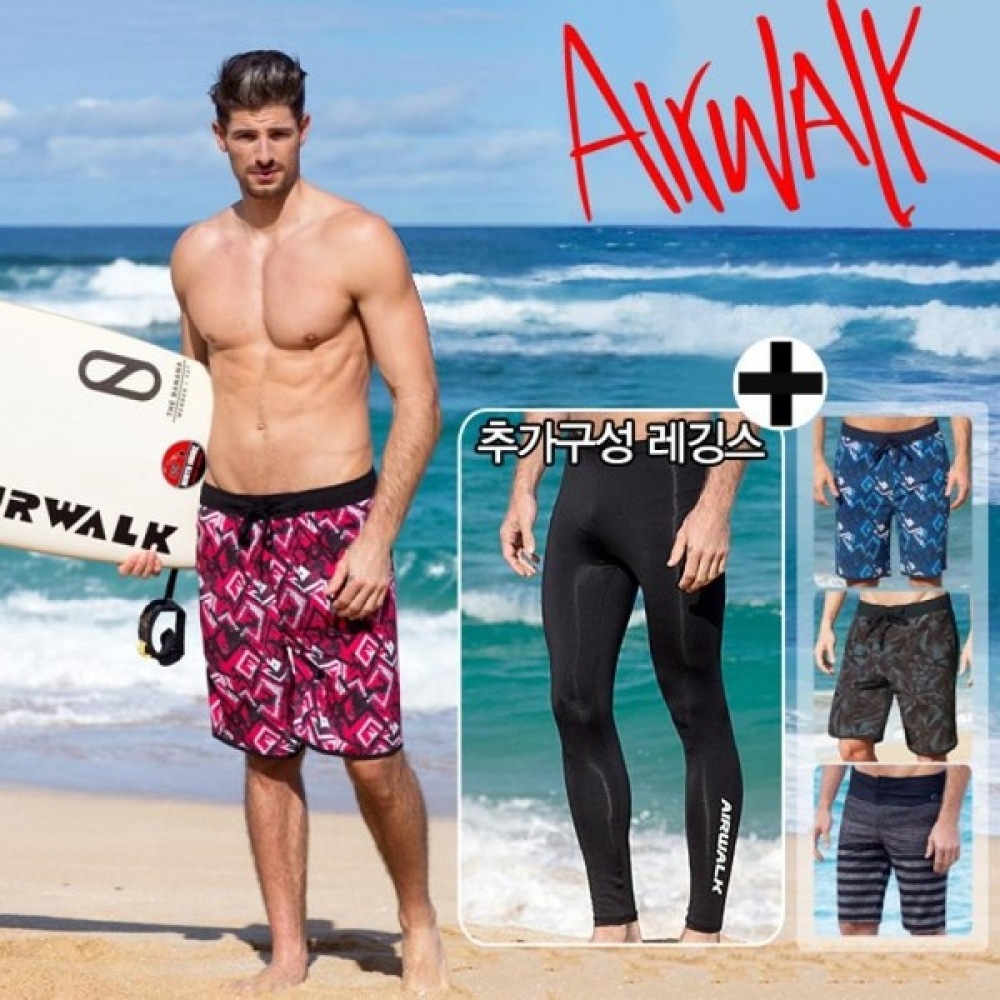 (Airwork) Airwork Surf メンズラッシュガードウーブンボードショーツ/トランク+レギンスセット/ラッシュガード/水着/メンズビーチウェア