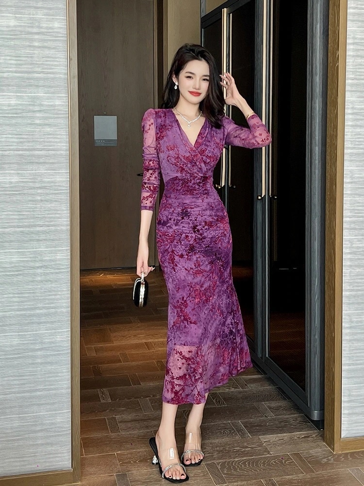 二次会 卒業式 秋冬 マーメイド ウェディング 着痩せ キャバ 披露宴 同窓会 パーティードレス Vネック 演奏会 発表会 チュール ロングワンピース 大人 結婚式