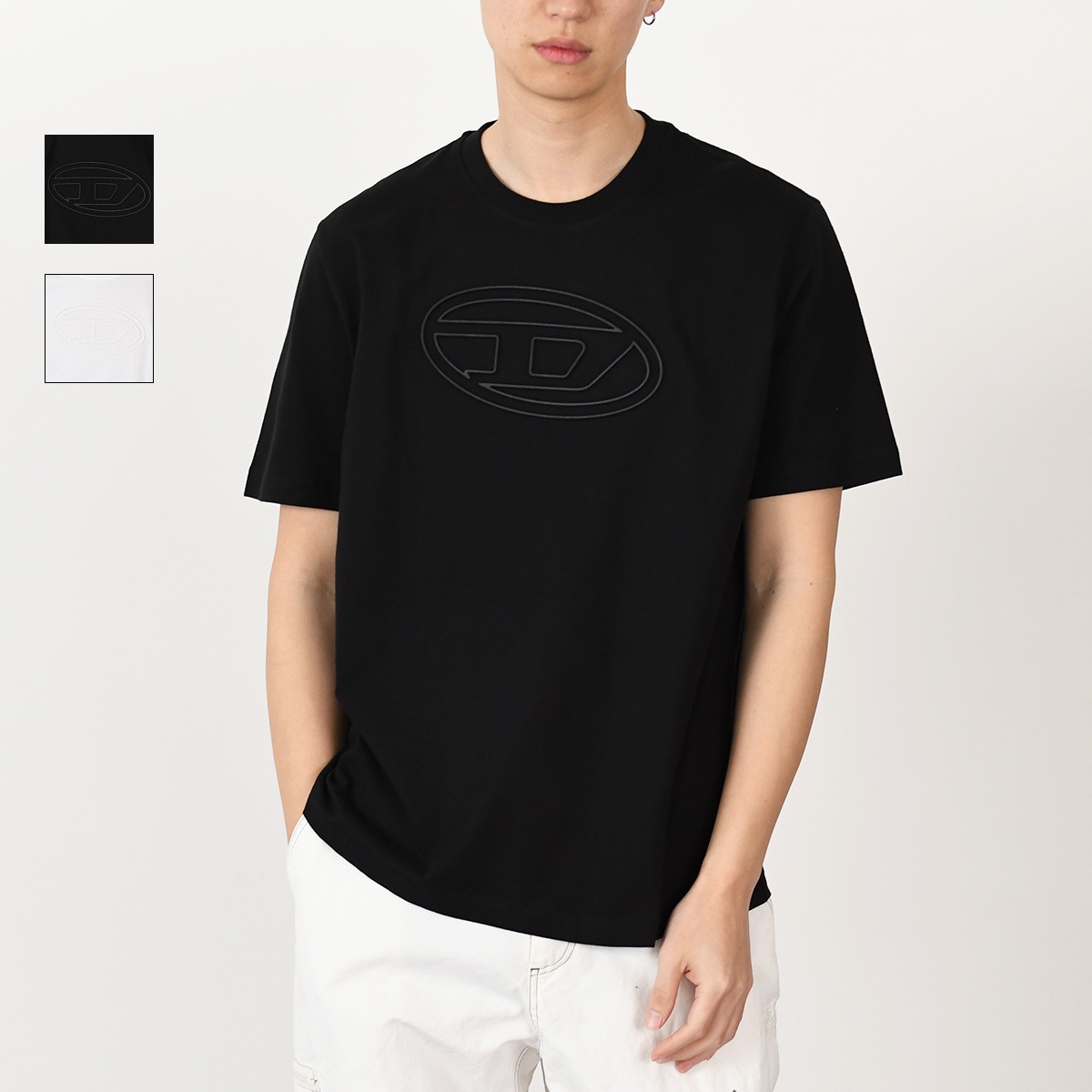 トップス Tシャツ T-ADJUST-BIGOVAL コットンジャージー レギュラーフィット A17402 0NJBM メンズ ホワイト ブラック コットン ロゴT 春夏