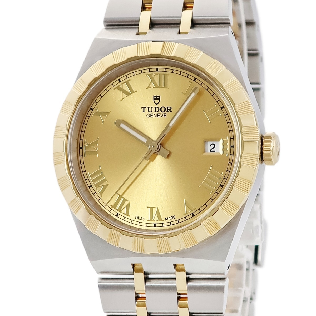 ロイヤル 28503 ランダム番 自動巻き メンズ ランダム番 K18YG×SS コンビ デイト シャンパン ローマン 3年保証