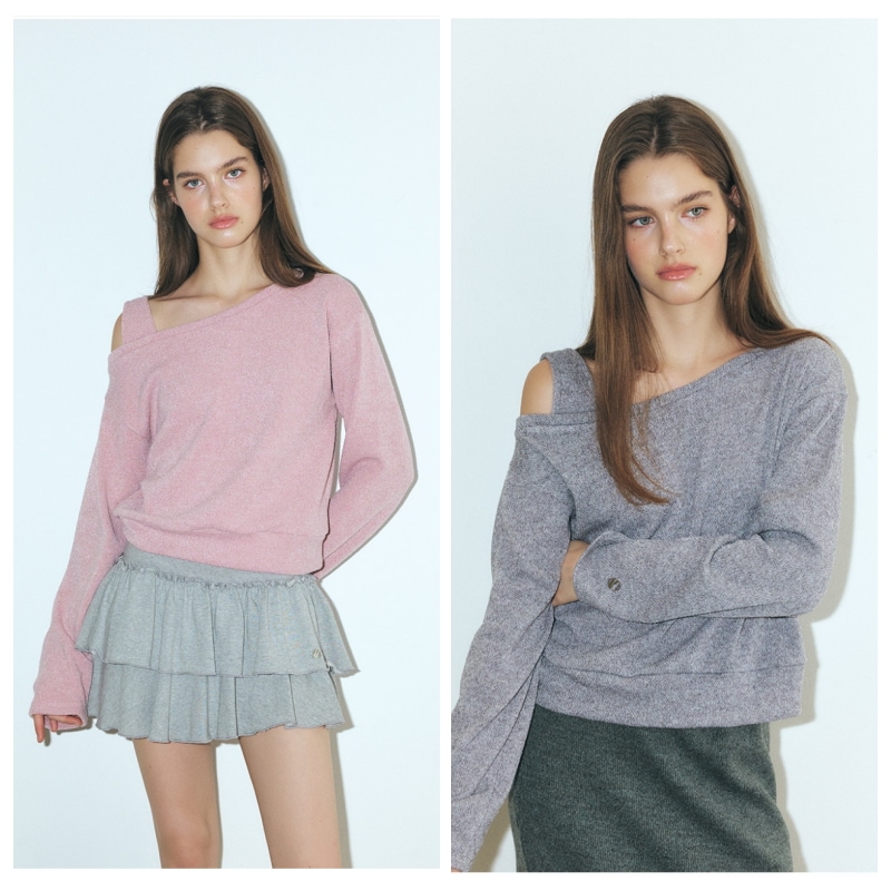 【ETMON】 ONE-SHOULDER KNITTED T-SHIRT : 2COLORS