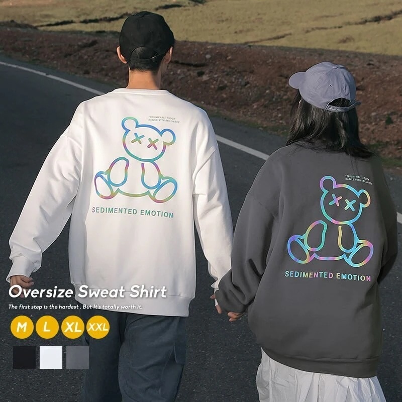 【3日出荷】バックプリント シンプル 韓国 オルチャンファッション長袖カップル ユニセックス ゆったり ビック