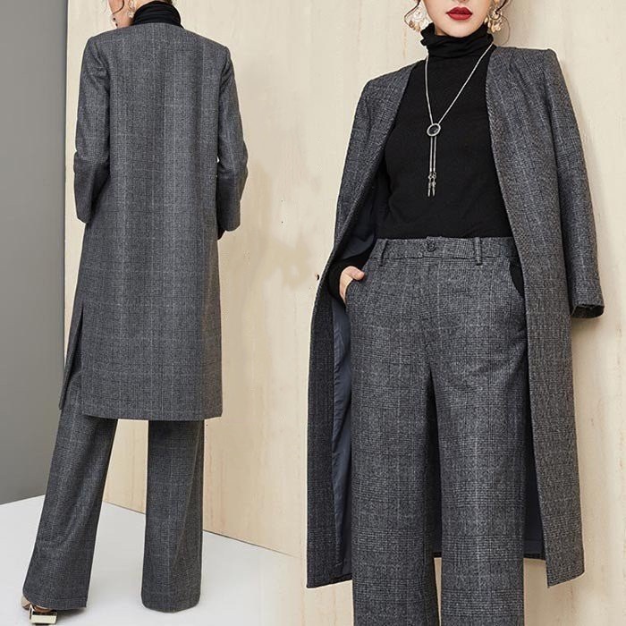 スーツセット レディース パンツセット 事務服 ジャケット ワイドパンツ ビジネススーツ ラシャ