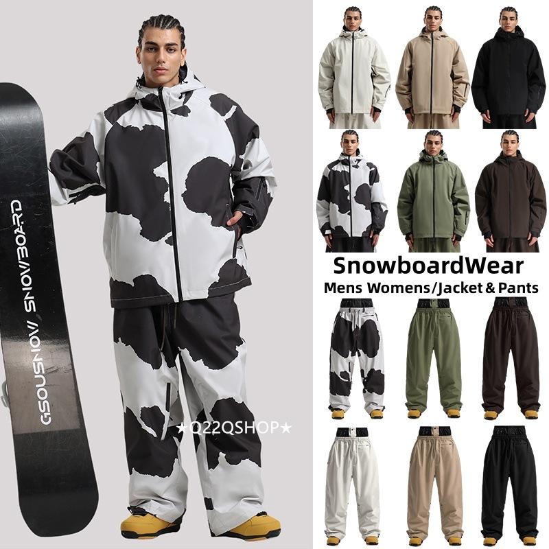 スノボウェア 6色 2025 2026 耐水圧15000mm ジャケット アウター ゆったり 韓国風 メンズ レディース スノーボードウェア スノーウェア スキーウェア カーキ無地黒 ベージュ 牛柄