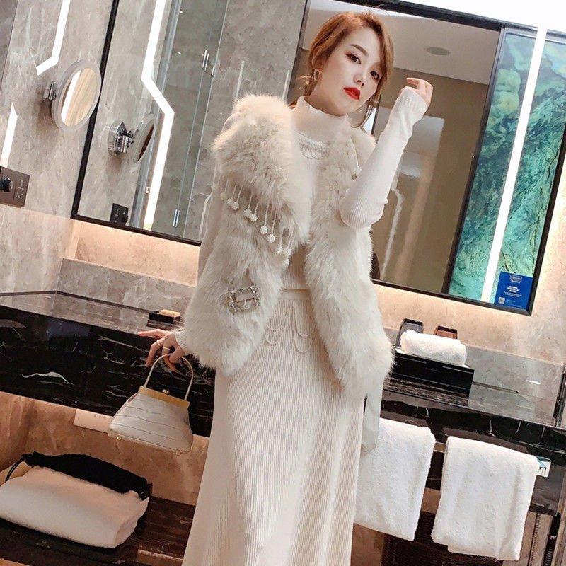 レディースファッション ベストイミテーションファー女性の冬の新しいコートベストベストコミューターインを備えた重工業ビーズタッセルの韓国版