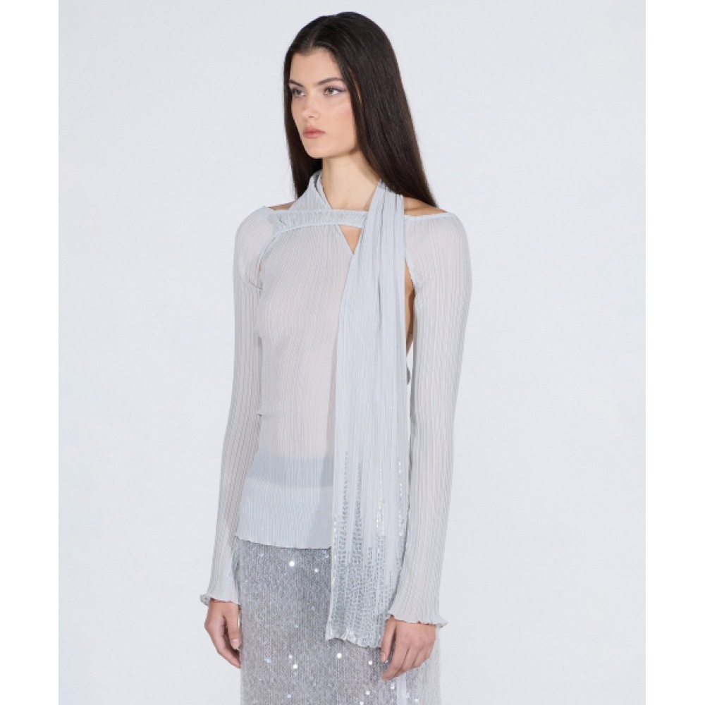 SCULPTOR ビーズスカーフセットアップトップアイスグレー