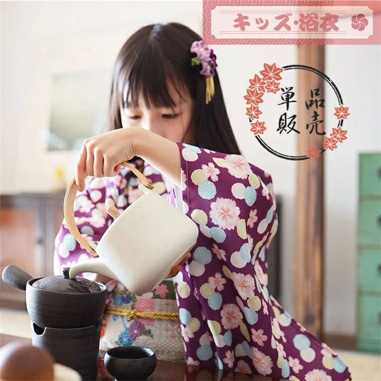 浴衣 子供 ガールズ 花柄 キッズ ゆかた 単品 紫色 パープル 可愛い浴衣 子供浴衣 蝶結び 女の子 浴衣 簡単着付け ドレス キッズ 花火大会 夏祭り ハロウィン 夏ファッション ダンス発表会 着