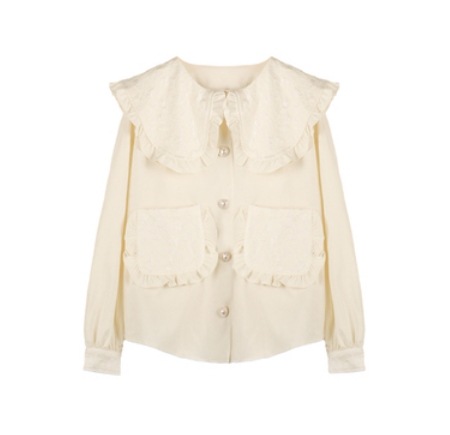 キュートフリルブラウス 大きめ 袖あり 長袖 ハート ガーリー かわいい 大人可愛い きれいめ シンプル 大人 上品 おしゃれ かっこいい 大人可愛い 大人女子 こなれ感 キュート 爽やか ナチュラル