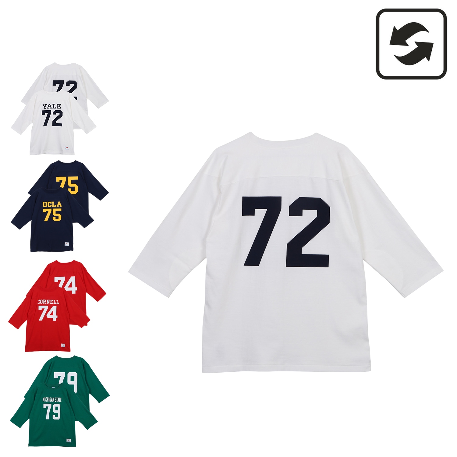 Tシャツ 長袖 ロンT P12 3/4 スリーブ フットボール メンズ ホワイト ネイビー レッド 白 C3-R413