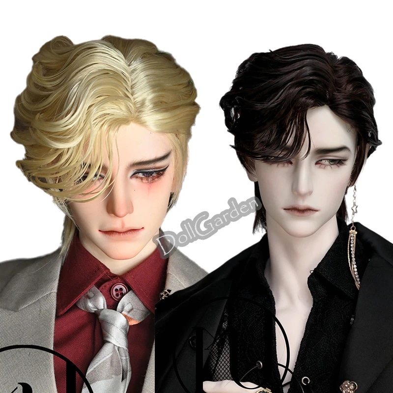 BJD 1/3 1/4 ドール用ウィッグ ショート サイドパート 柔らかい高温糸 セット済み 短髪 黒ブラウン 白 金 ワインレッド SD/小顔SD/MSDサイズ球体関節人形用ウィッグ