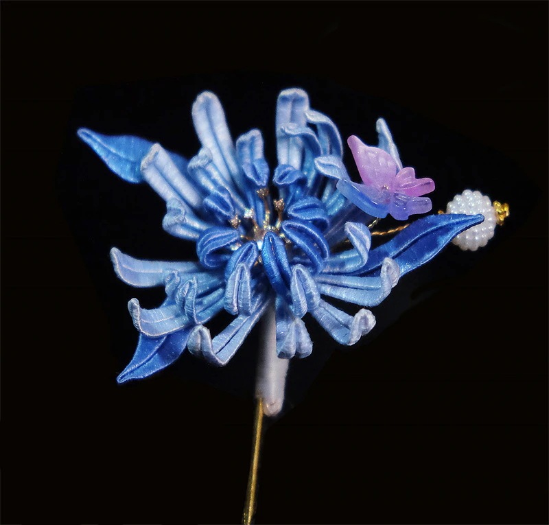 BJD ドールアクセサリー 和風髪飾り オレンジ ブルー 菊&蝶 簪 花魁 70cm/SD/MSD人形用 ドール着物コーディネート