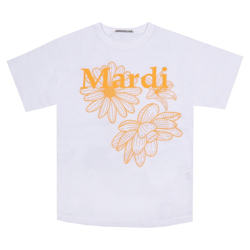 Tシャツ TSHIRT TRIPLE FLOWER WHITE TANGERINE 半袖 レディース 韓国 ファッション アパレル