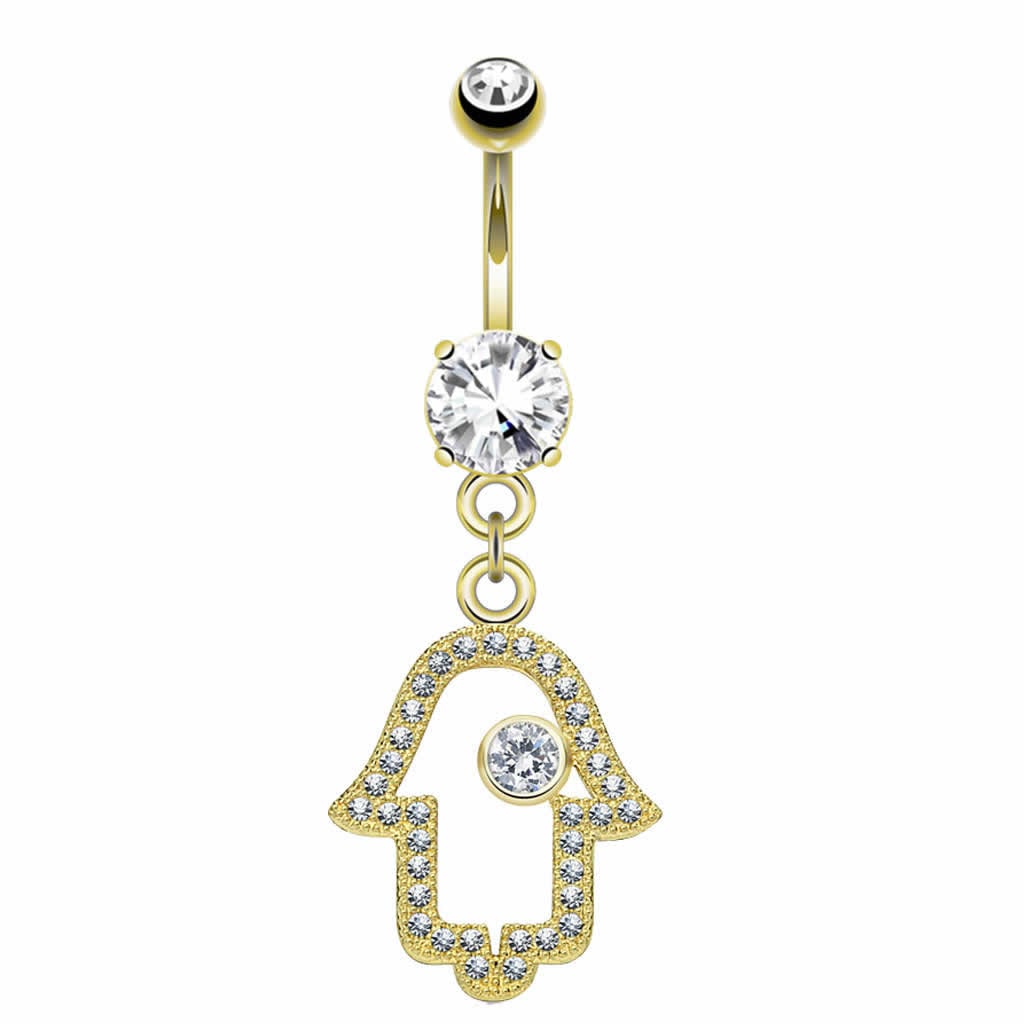 14金イエローゴールド ボヘミアンハムサ へそピアス 刻印あり ボディピアス 14G 14ゲージ 手