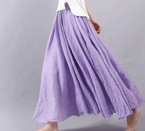 3140.ロング丈 シンプルフレアスカート（パープル）2019 春夏秋 無地 通勤通学 普段使い カジュアル