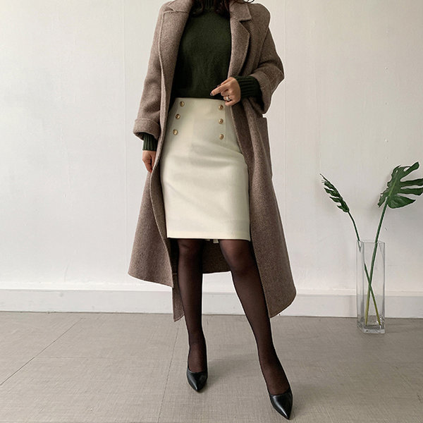四角い トントン ウール 毛織 ダブル 金メッキ ボタン Hライン ボタン スカート