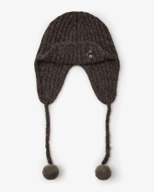 【AEAE】 BUTTON KNIT TROOPER BEANIE [DARK BROWN] キャップ 正規品