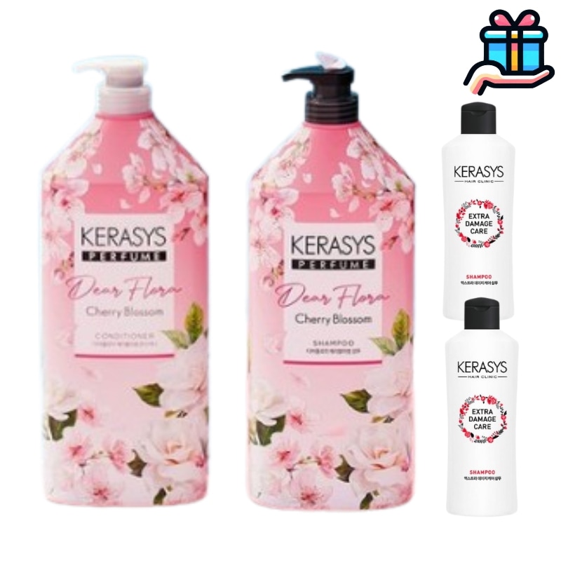 [企画セット1 + 1] ディアフローラシャンプー/ リンス1500ml+1500ml 総3000ml 追加贈呈 ダメージシャンプー180ml x 2個 大容量 チェリーブロッサム ヘアケア 韓国人気