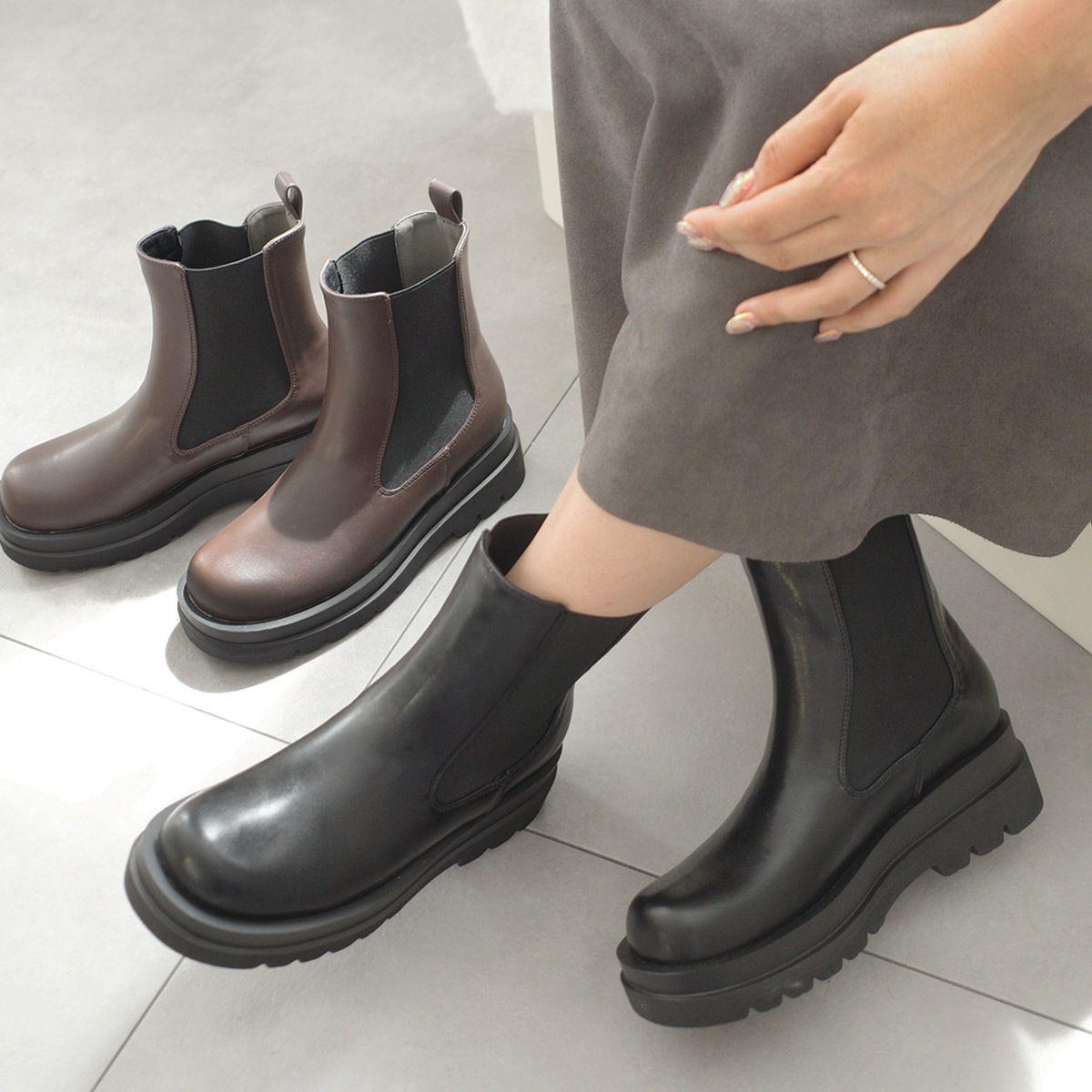 トラックソールサイドゴアブーツチェルシーブーツ レディース