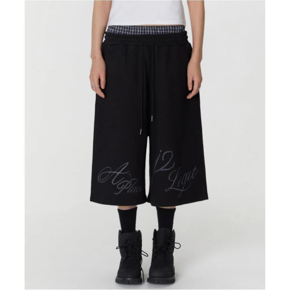 ROCKCAKE Check Layered Bermuda Sweat Shorts Black RC25P