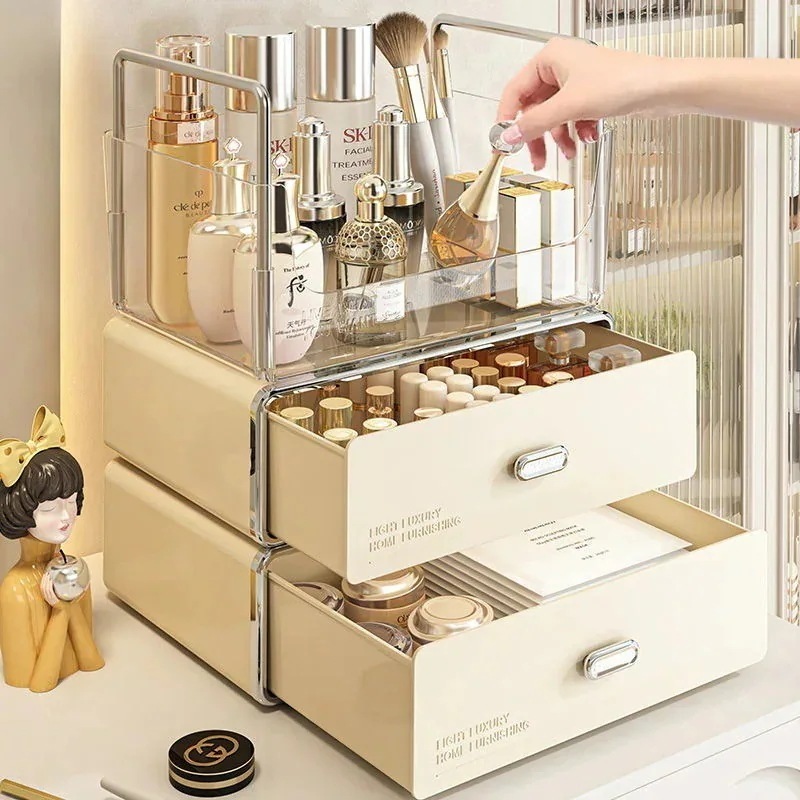 感 クリーム色 鏡台 フェスパック 整理し アクリル 収納 ボックス デスクトップ スキンケア用品 収納ケース