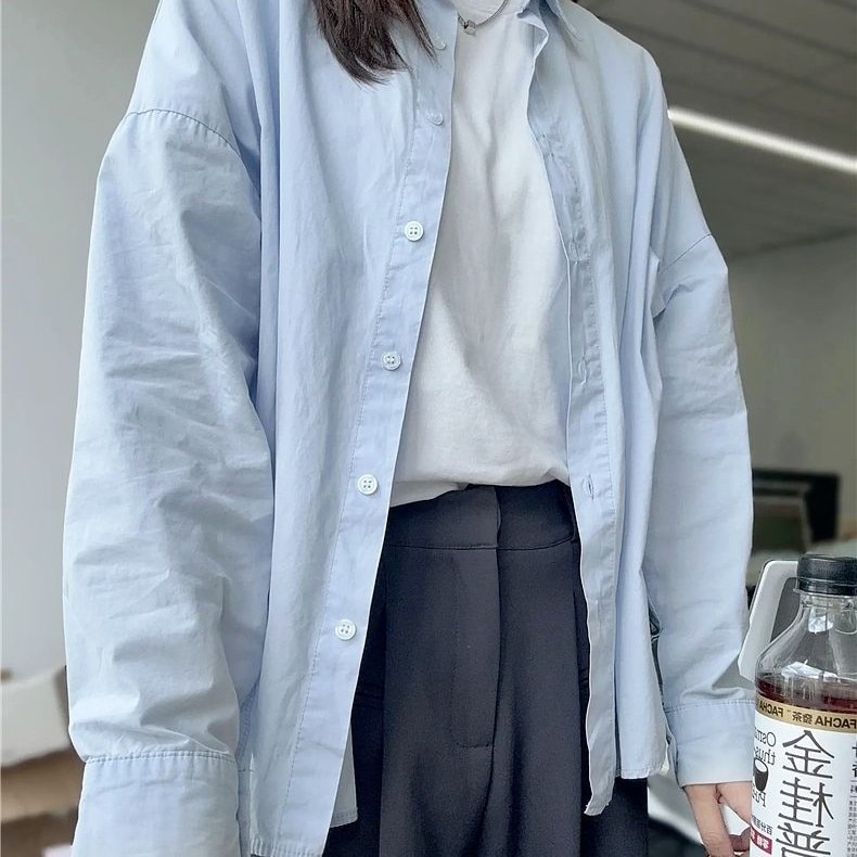 レディース 高級 ライトブルー シャツ レディース 長袖 アウター ゆったり 学生 シャツ トップス おしゃれ213