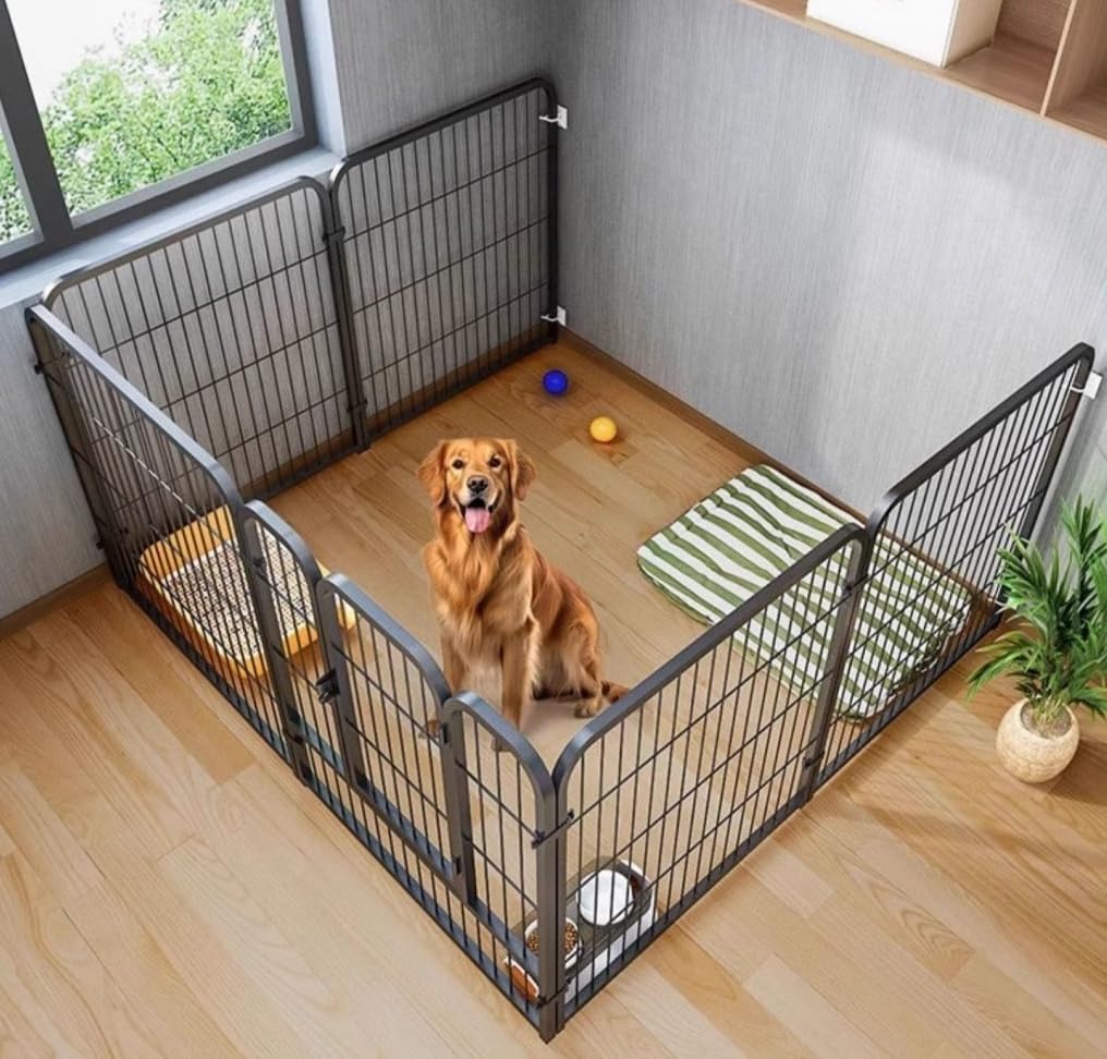 ペットサークル 犬 ペットフェンス サークルケージ ドア付き 室内 屋外 置くだけ 柵 自立 ケージ 小型犬 セットドア付 6枚 接続式 簡単組み立て 工具不要 折りたたみ 犬用 広げる レイアウト自