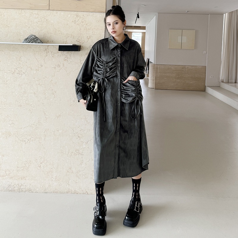 【J.Fashion】 シワ ワンピース 春秋 おしゃれ 個性的なデザイン レディース ロングワンピース メガ割
