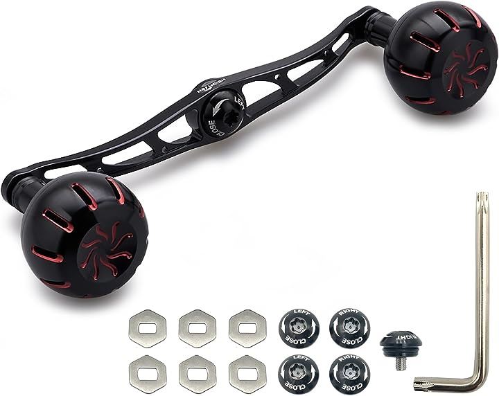 130mm リール ハンドル 35mmノブ搭載 シマノ ダイワ アブガルシア 通用 ベイトリール Chrysant Series 738(ブラック(ハンドル)＆ブラック/レッド(ノブ))