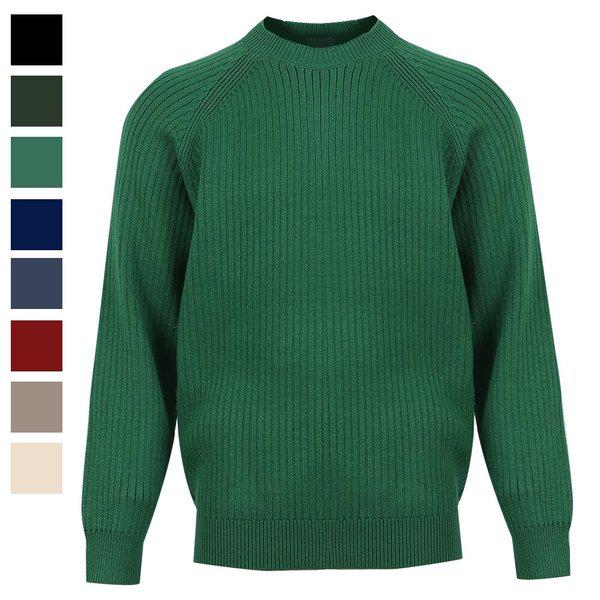 メンズ マドレーヌ ラグラン 長袖 ラウンド ニットTシャツ AT-KN-Q037-グリーン