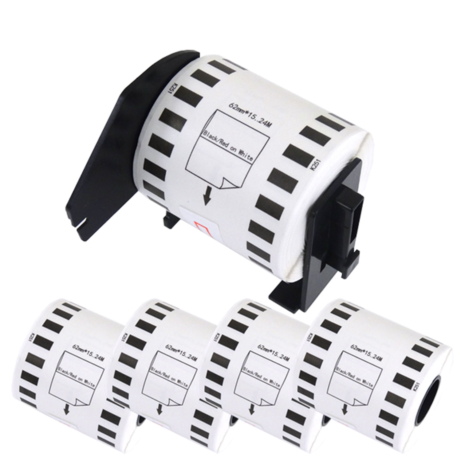 ブラザー用 ピータッチ DKテープ (感熱紙) DK-2251 互換品 長尺紙テープ(黒赤) 蛍光増白剤不使用 白 62mm×15.24m 5個+ホルダー1個セット 7,300円