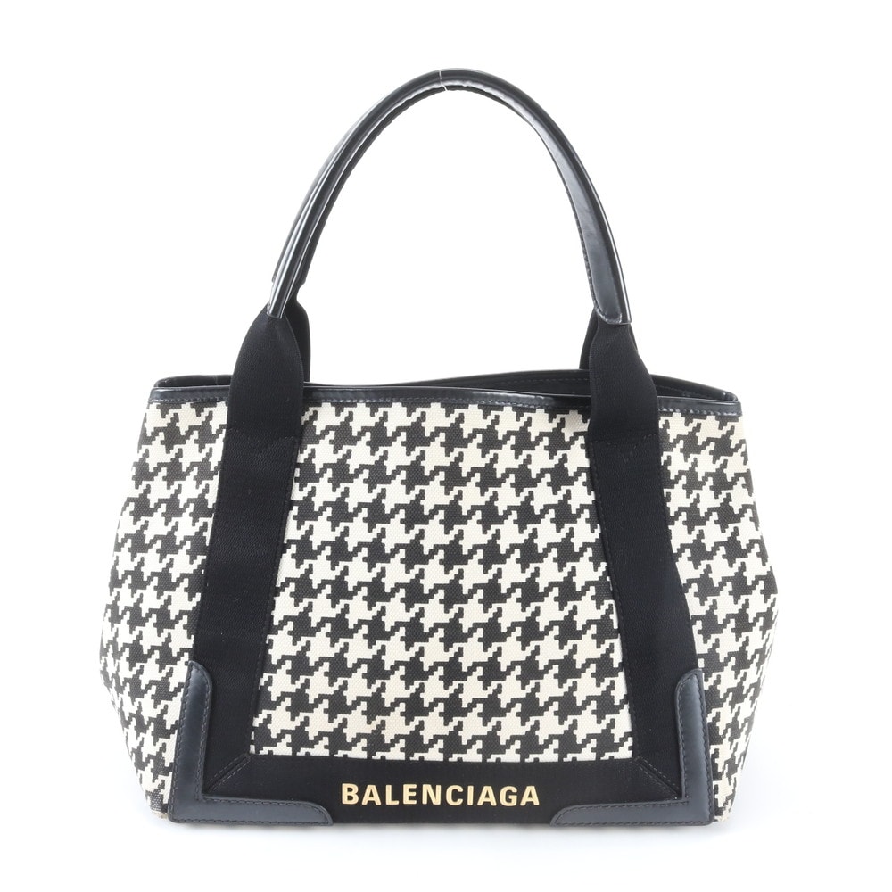 美品 千鳥格子 ネイビー カバス 339933 レザー×キャンバス トート バッグ 肩掛け ショルダー ハンド 本革 ブラック 黒 レディース RBM ED50-9 中古