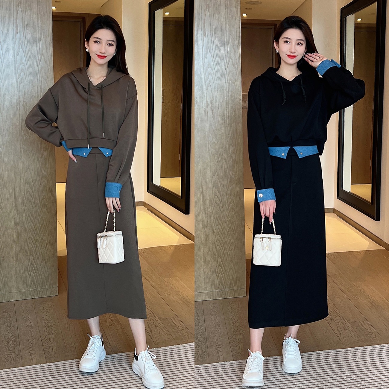 秋のドレス 2024 新しいスタイルの婦人服今年の人気の春と秋のファッション美しいツーピーススーツスカート