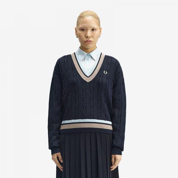 Fred Perry [ウィメンズ] ボールド ティップ ケーブル ニット - ネイビー AFPF2531102-608