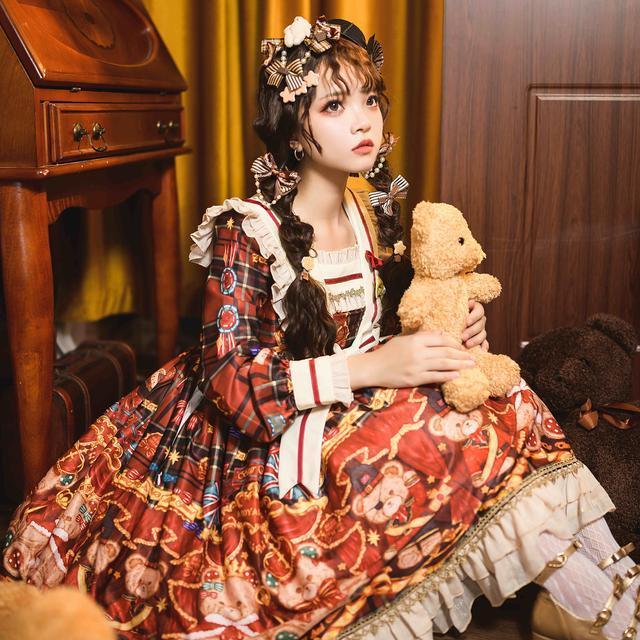 新作 人気 COS メイド服 Lolita 二次元 オリジナルデザイン英倫騎士熊長袖opワンピース秋冬服