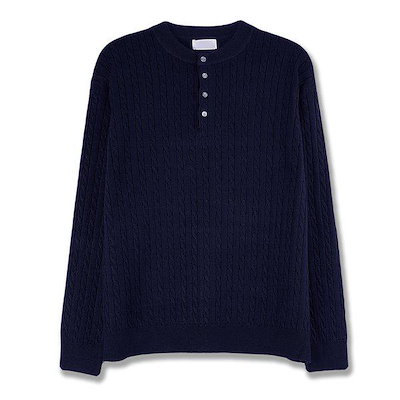 メンズ ケーブル ラウンド ヘンリーネック ニットTシャツ SG-KN-Q038-ネイビー 8,510円