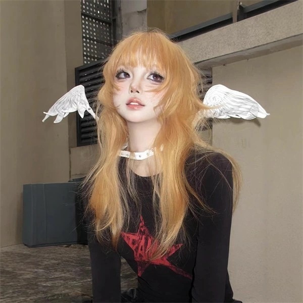 【品質良い 大好評中】ウィッグ ロング シャギー オレンジ 前髪ぱっつん 前髪あり フルウィッグ ロングウィッグ 可愛い コスレ ロリータ ゴスロリ 原宿 レディース コスチューム 仮装 大人 おし