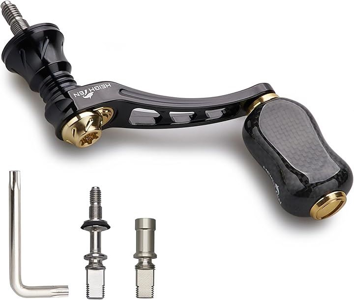 45-50mm可変 リール ハンドル シマノ ダイワ 通用 スピニングリール Arch Series 929( カーボンノブ - ブラック＆ゴールド, 45-50mm)