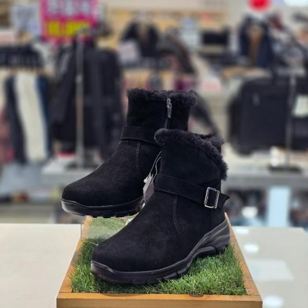 セーブゾーン04 女性コンフォートカジュアル防寒スエードファーブーツ ブラック 3FR608 (S44221996)